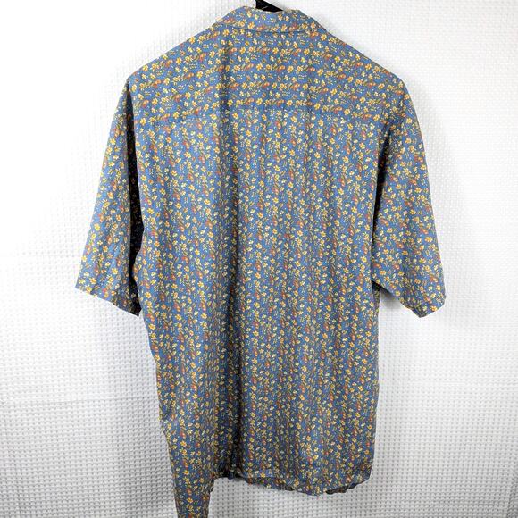 Tori Richard M Vintage Toucan Floral Shirt Men's Blue Yellow Cotton Made in USA - Picture 4 of 4